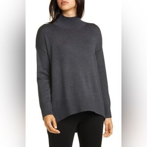New Eileen Fisher Mock Neck Sweater Charcoal Merino Wool Size XS